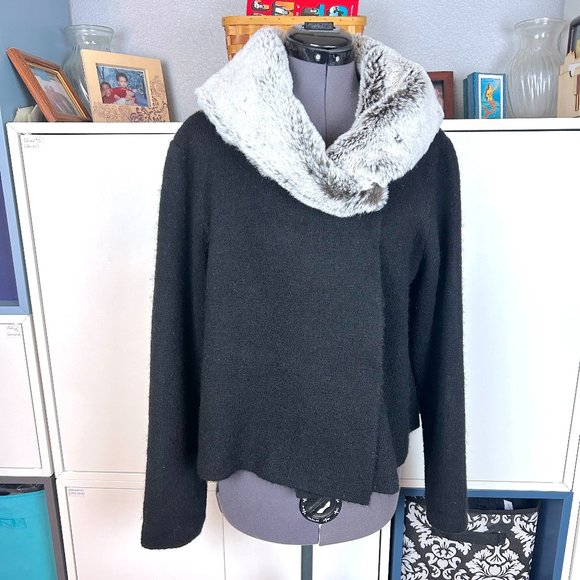 Cynthia Rowley Faux Fur Collar Knit Cardigan - Picture 1 of 8